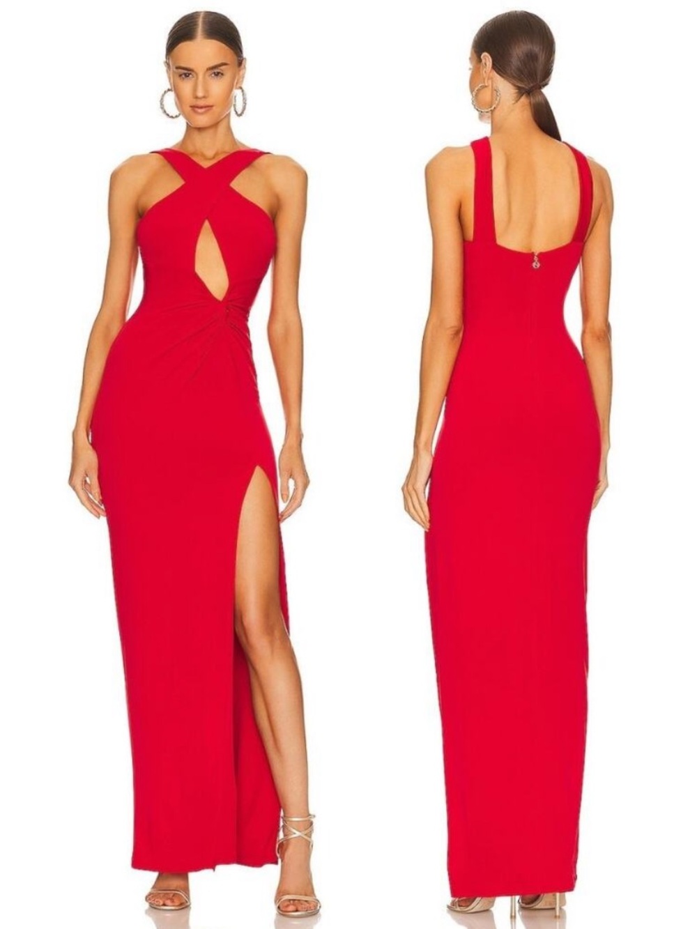 Nookie Belisse Gown Ruched Side Slit Maxi Red Medium M
